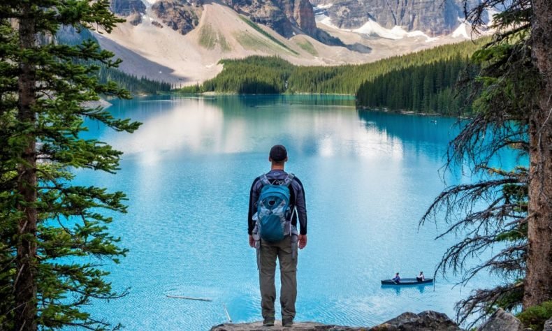 Solo traveler walking at night